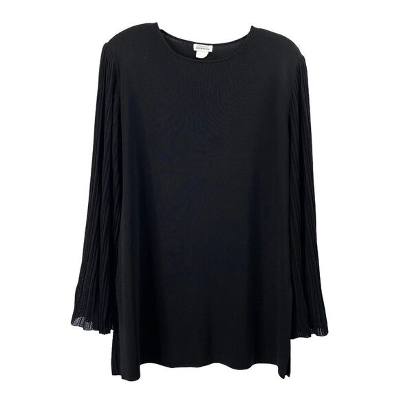 Misook black acrylic flare pleated sleeves top Sz S - Picture 1 of 7